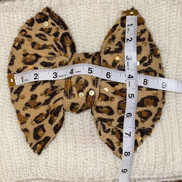 Betsy Johnson Cream & Leopard Print Bow Detail Infinity Scarf - Picture 7 of 11
